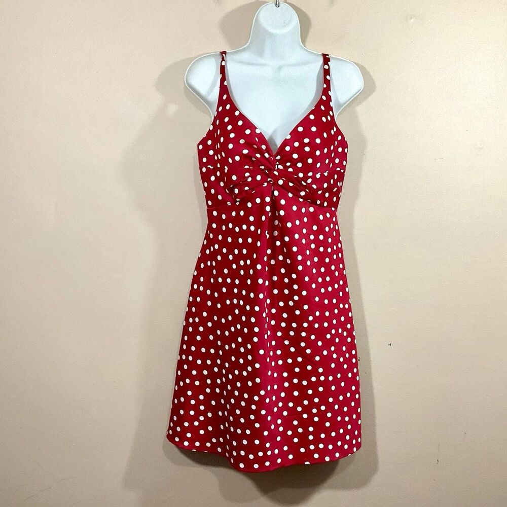 Mori Lee Polka Dot Fit & Flare Dress Womens 7 Red Retro Pinup Party Rockabilly